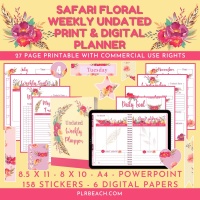 Deluxe Safari Floral Undated Weekly Print and Digital Planner Bundle