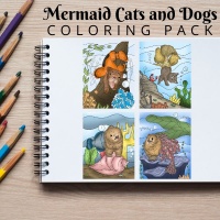 Mermaid Cats and Dogs Coloring Pack Gold