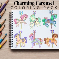 Charming Carousel Horses Coloring Pack Silver