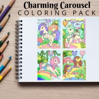 Charming Carousel Horses Coloring Pack Gold