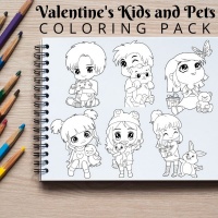 Valentine’s Kids and Pets Minis Coloring Pack