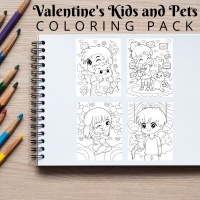 Valentine’s Kids and Pets Minis Coloring Pack Bronze