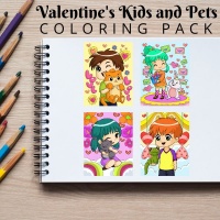 Valentine’s Kids and Pets Minis Coloring Pack Gold