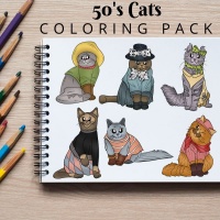 50s Cats Coloring Pack Silver