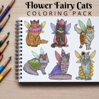 Flower Fairy Cats Coloring Pack Silver