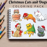 Christmas Cats and Dogs Coloring Pack Silver