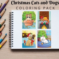 Christmas Cats and Dogs Coloring Pack Gold