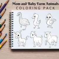Mom and Baby Farm Animals Coloring Pack