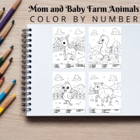 Mom and Baby Farm Animals Coloring Pack Color By Number Bronze