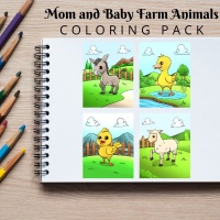 Mom and Baby Farm Animals Coloring Pack Gold