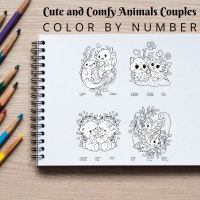 Cute and Comfy Animals Couples Coloring Pack Bronze with Color By Number