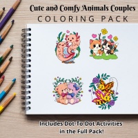 Cute and Comfy Animals Couples Coloring Pack Gold with Dot-to-Dot