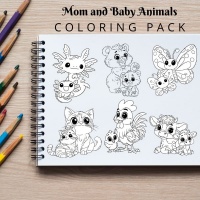 Mom and Baby Animals Coloring Pack