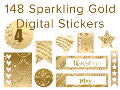 **BONUS - Sparkling Gold Digital Planner Stickers