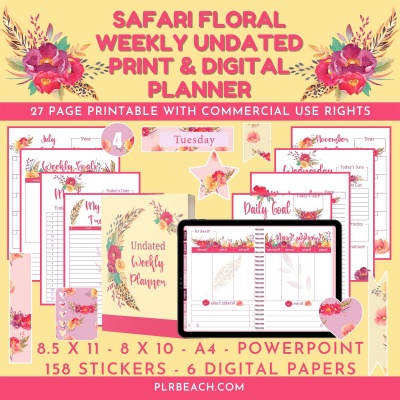 Deluxe Safari Floral Undated Weekly Print and Digital Planner Bundle