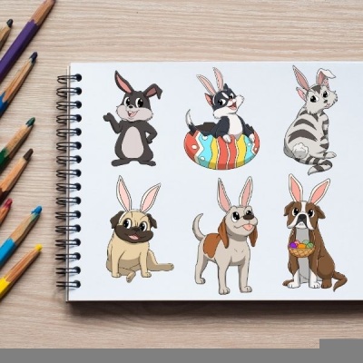 Easter Bunny Animals Coloring Pack Silver