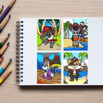 Pirate Animals Coloring Pack Gold