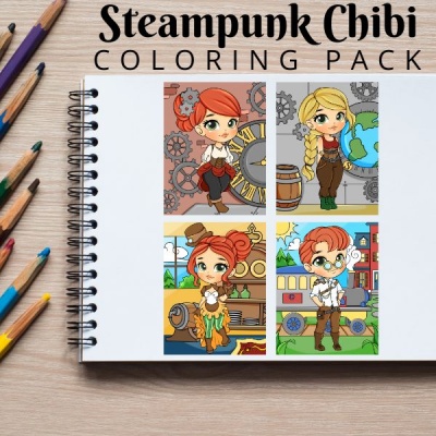 Steampunk Mini Coloring Pack Gold