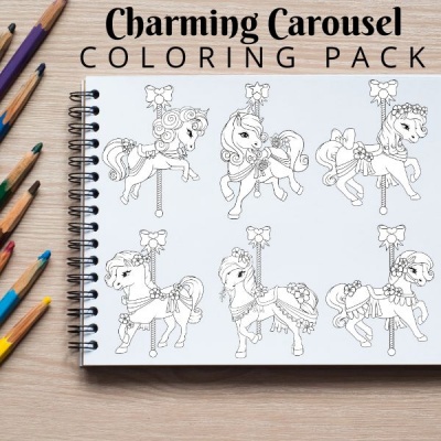 Charming Carousel Horses Coloring Pack