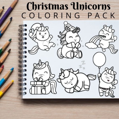 Christmas Unicorns Coloring Pack