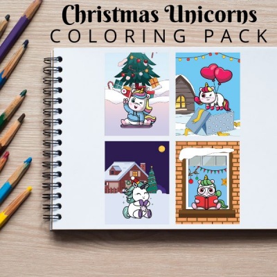 Christmas Unicorns Coloring Pack Gold