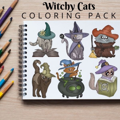 Witchy Cats Coloring Pack Silver