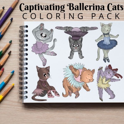 Captivating Ballerina Cats Coloring Pack Silver