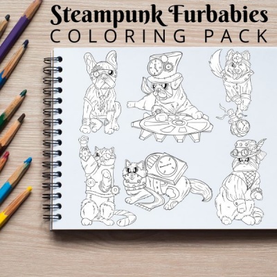 Steampunk Furbabies Coloring Pack