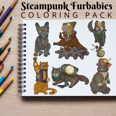 Steampunk Furbabies Coloring Pack Silver