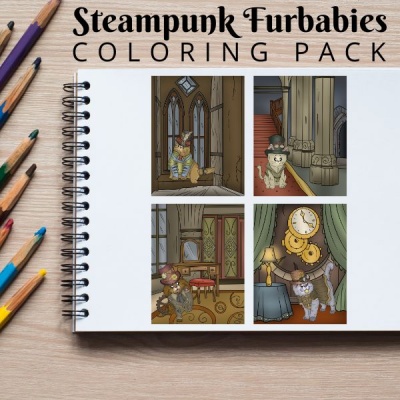 Steampunk Furbabies Coloring Pack Gold