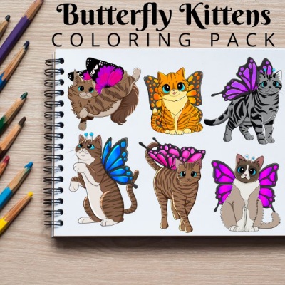 Butterfly Kittens Coloring Pack Silver