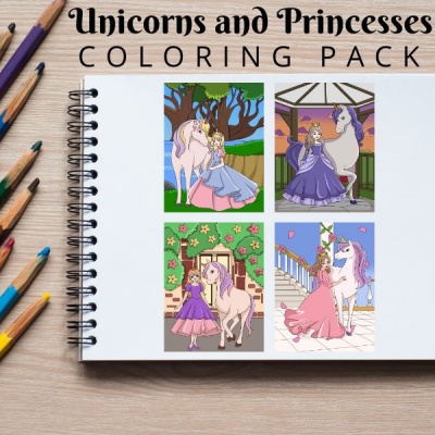 Unicorns and Princesses Coloring Pack Gold