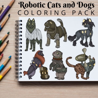 Robotic Cats and Dogs Coloring Pack Silver