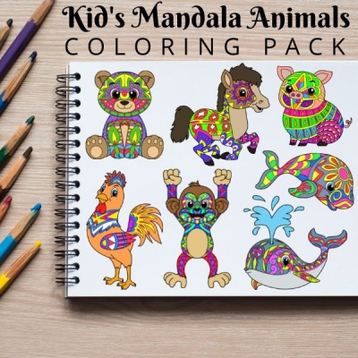 Kid’s Mandala Animals Coloring Pack Silver