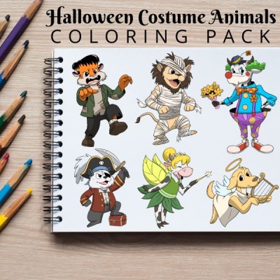 Halloween Costume Animals Coloring Pack Silver