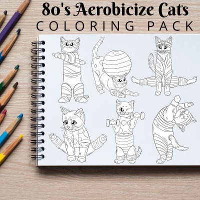 80s Aerobicize Cats Coloring Pack