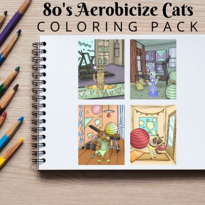 80s Aerobicize Cats Coloring Pack Gold