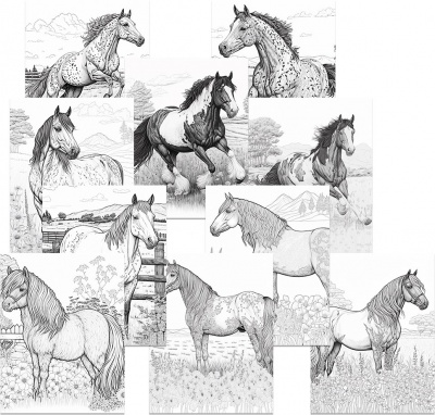 **BONUS - 10 AI Horse Coloring Pages