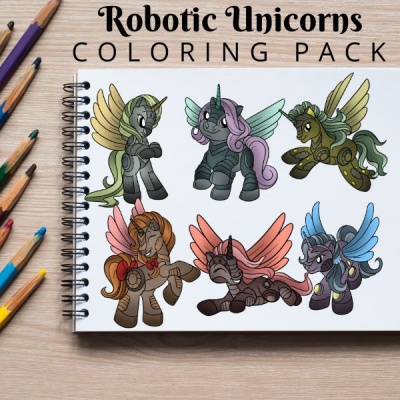 Robotic Unicorns Coloring Pack Silver