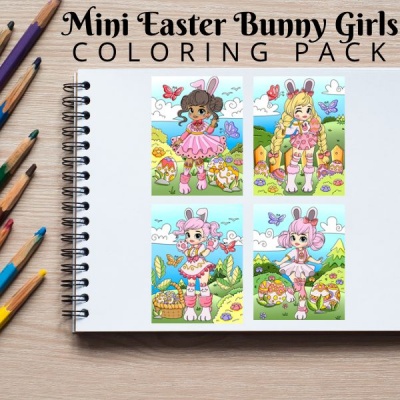 Mini Easter Bunny Girls Coloring Pack Gold