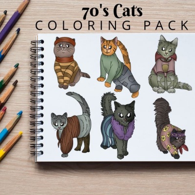 70s Cats Coloring Pack Silver