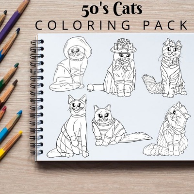 50s Cats Coloring Pack