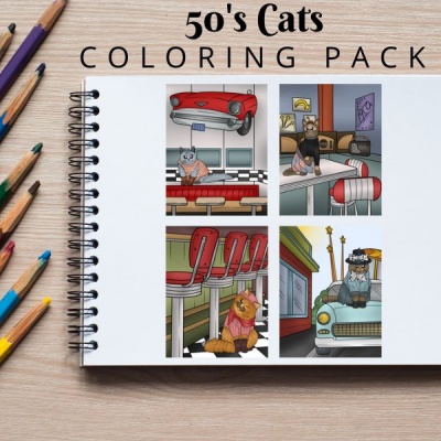 50s Cats Coloring Pack Gold