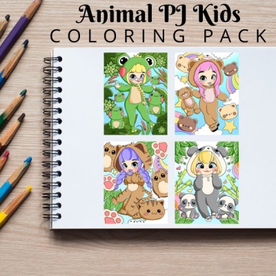 Animal PJ Kids Coloring Pack Gold