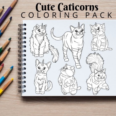 Cute Caticorns Coloring Pack