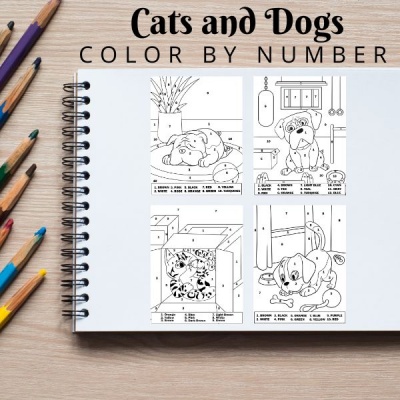 Cats and Dogs Color By Number Bronze