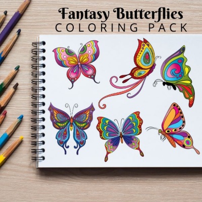 Fantasy Butterflies Coloring Pack Silver