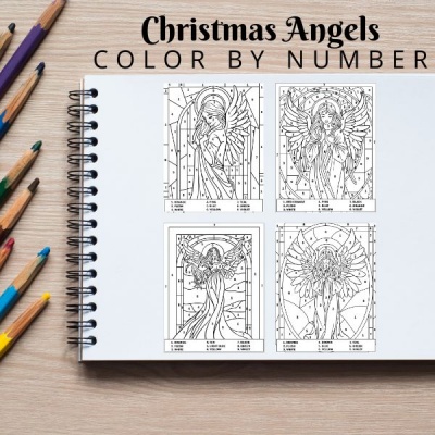 Christmas Angels Coloring Pack Color By Number Bronze