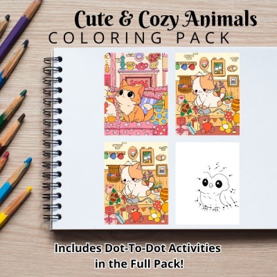 Cute & Cozy Animals Coloring Pack Gold