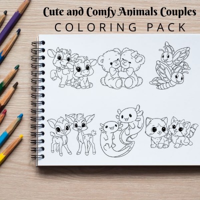 Cute and Comfy Animals Couples Coloring Pack